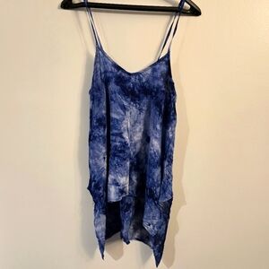 Festival Vintage Tie Dye Top with hankerchief hem Blue Size Medium